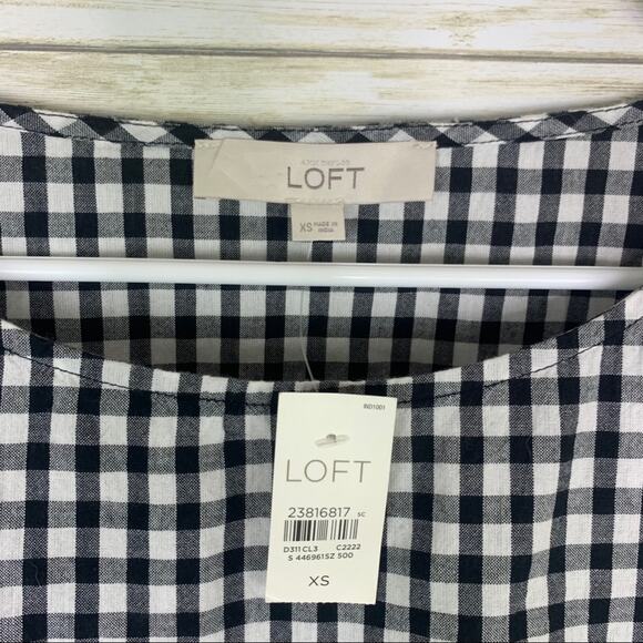 Loft NWT Gingham Split Tie Sleeve Blouse - Picture 5 of 8